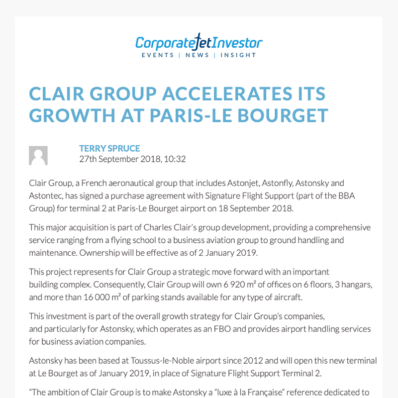 Clair Group accélère sa croissance à Paris Le Bourget