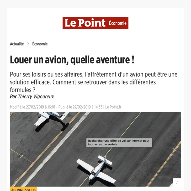 Louer un avion, quelle aventure ! - Article Le point