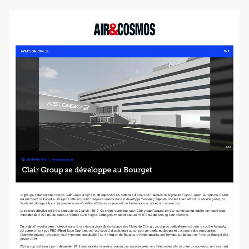 Clair Group se développe au Bourget - Air&Cosmos