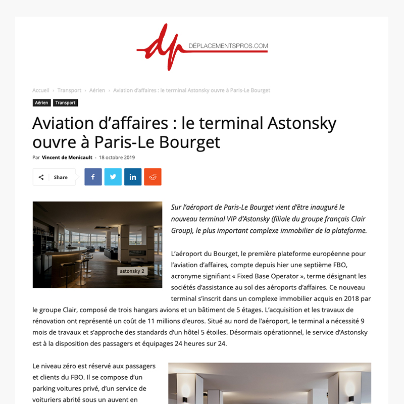 Aviation d’affaires - le terminal Astonsky ouvre à Paris-Le Bourget